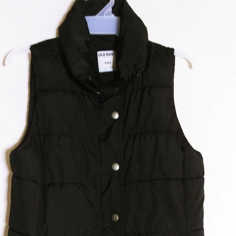 OLD NAVY GIRLS BLACK FULL ZIP PUFFER VEST